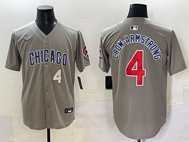 Men 2025 Chicago Cubs #4 Crow Armstrong greu Nike MLB Jersey style 2